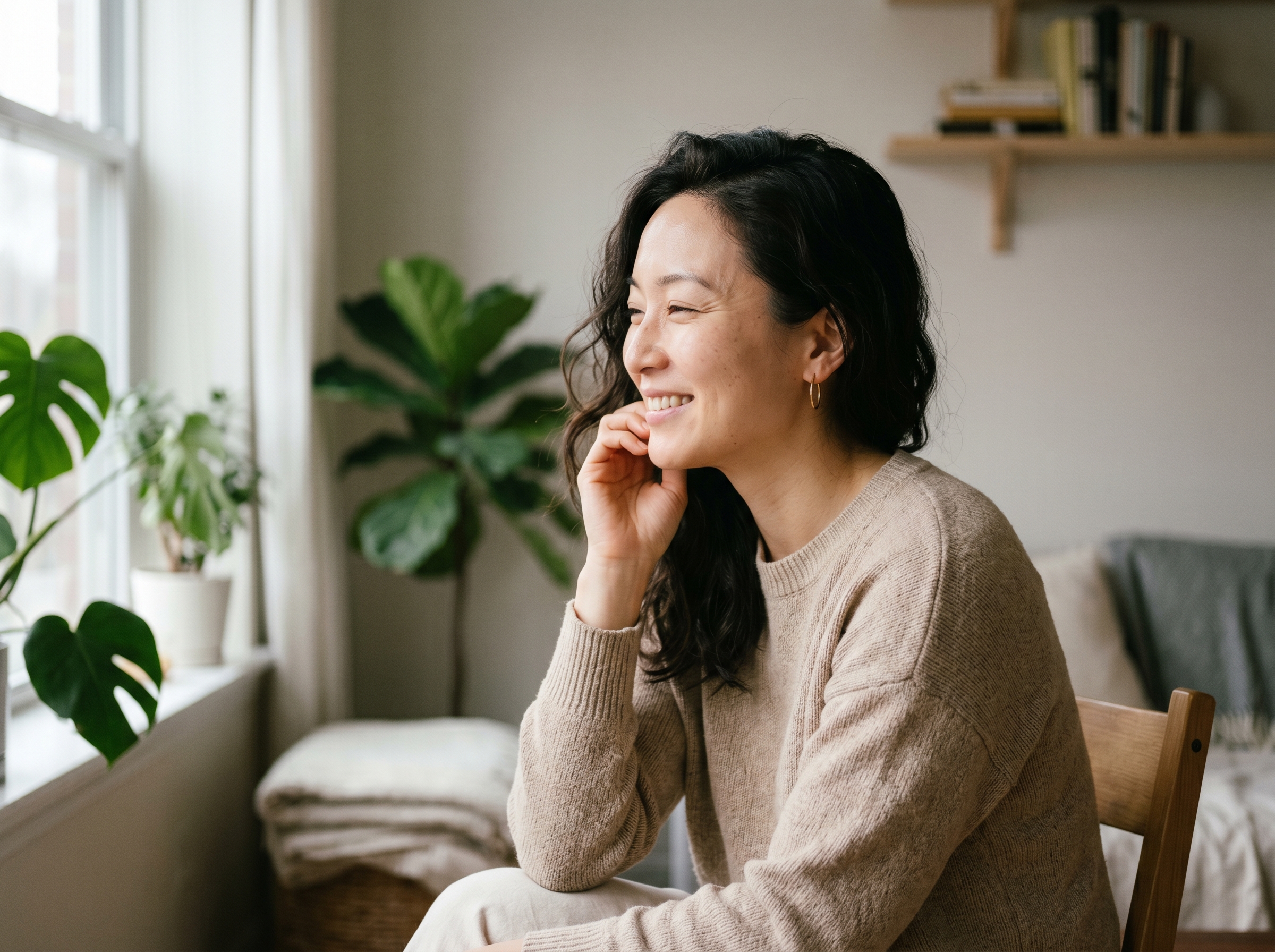 自然神情女性配圖,呼應表情紋、動態紋與表情自然度管理觀點